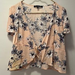 Pink Floral Tie Front Top Size M